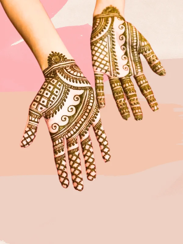 A symphony of simple mehndi strokes on the front hand